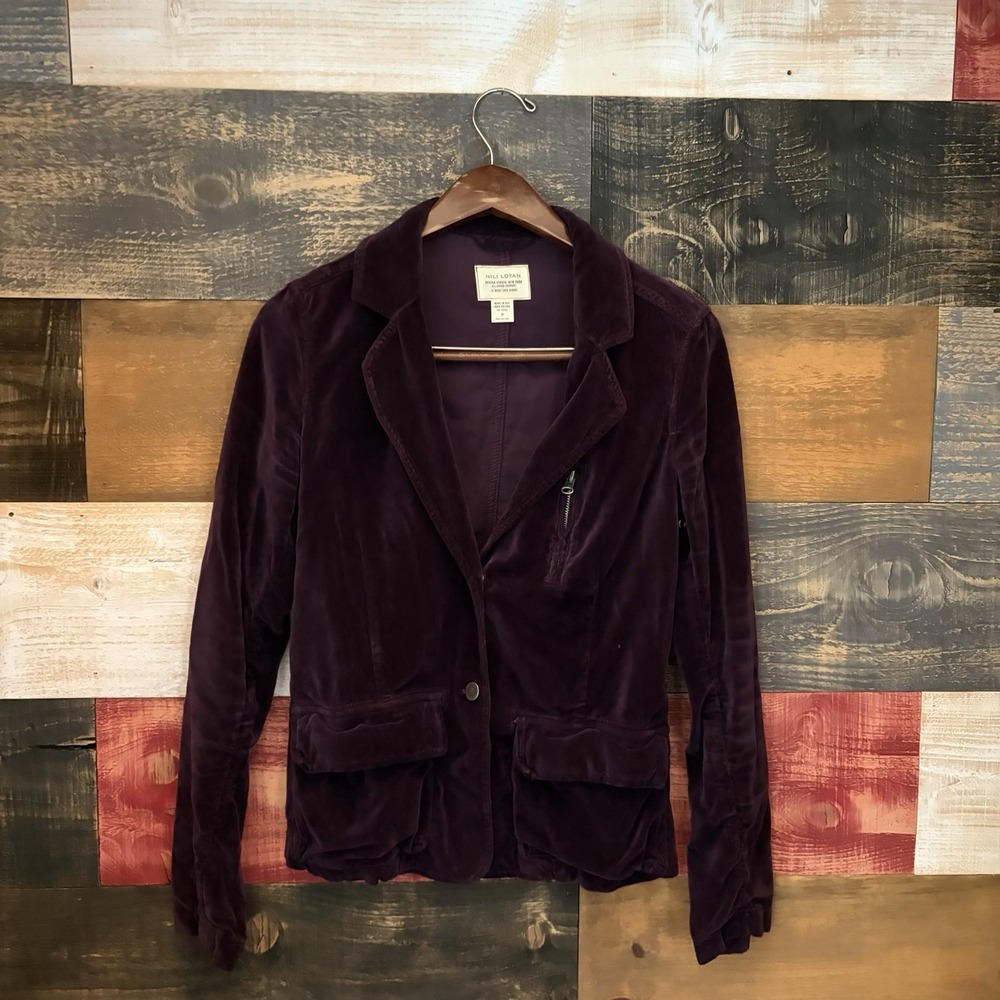 Nili Lotan Design Studio Cotton Velvet Biker Jacket Burgundy Red USA Made Size 8